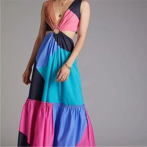 Anthropologie Multicolor Flounced Cut-Out Maxi Dress